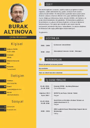 Çevre Mühendisi CV Örnekleri cv indir